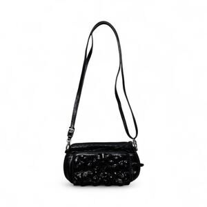 BRIGHTON Black Rosalie Wild Rose Flower Wallet Organizer Crossbody Purse